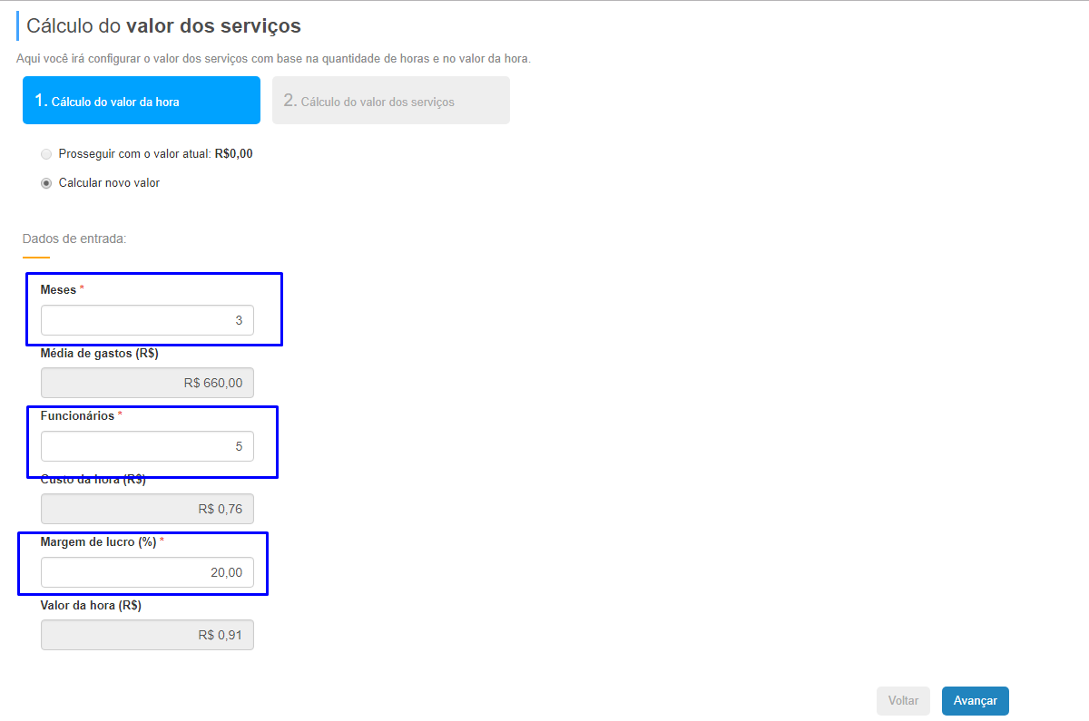 como calcular o valor dos serviços no Flowup