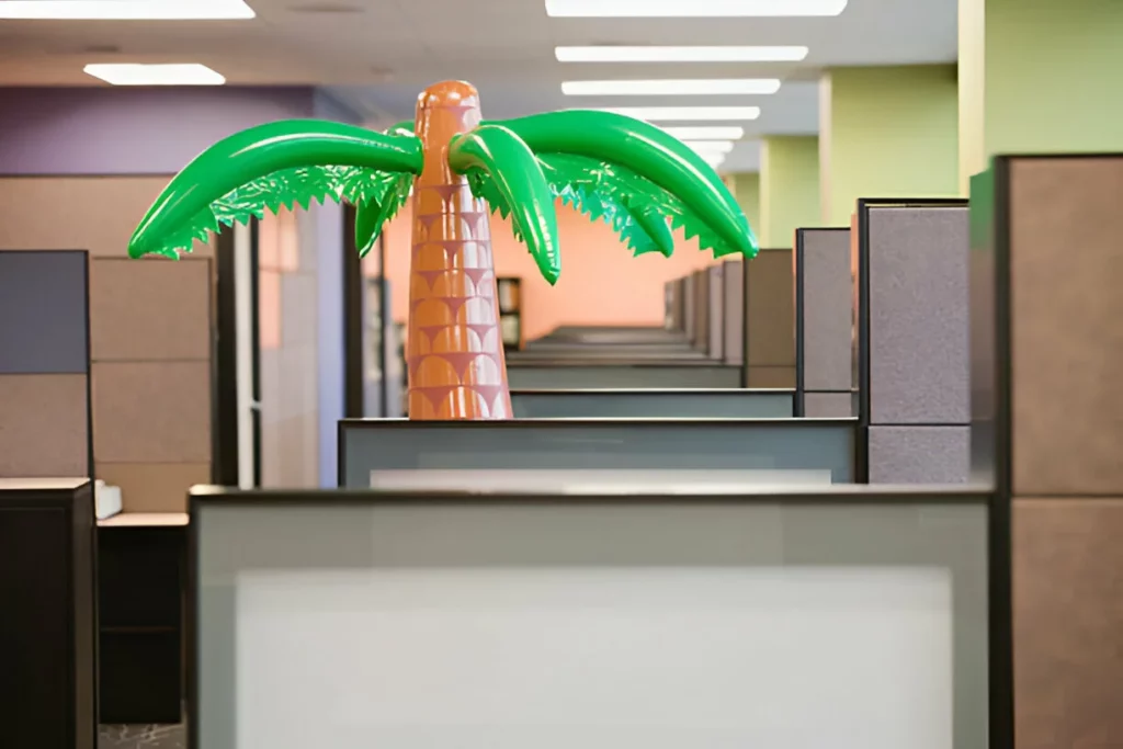 Inflatable palm tree in office