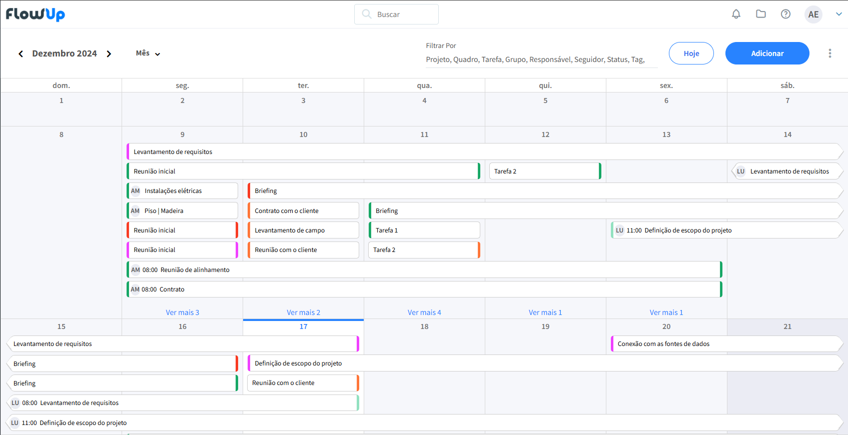 Calendário no FlowUp